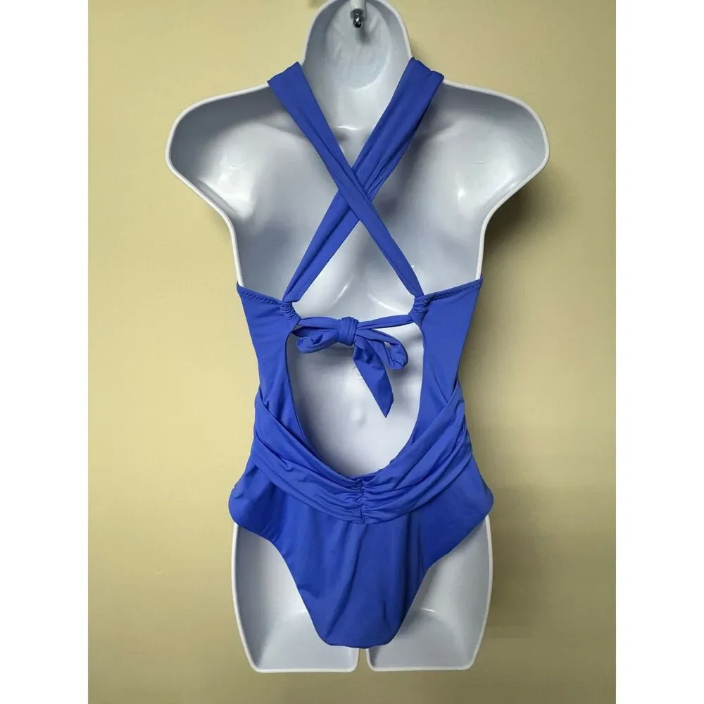 BECCA by REBECCA VIRTUE Gracelyn High Neck One Piece Swimsuit, Lapis, Sz M